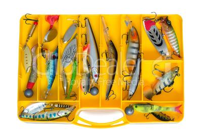 Fishing tackle: a set of spoons in the container.