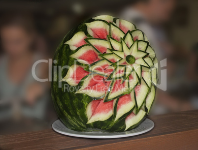 Watermelon , beautifully decorated with an engraved on it orname