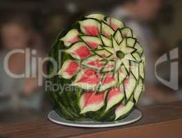 Watermelon , beautifully decorated with an engraved on it orname