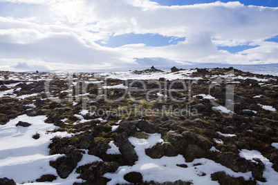 Wide panorama shot of winter mountain landscape, Iceland