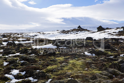 Wide panorama shot of winter mountain landscape, Iceland