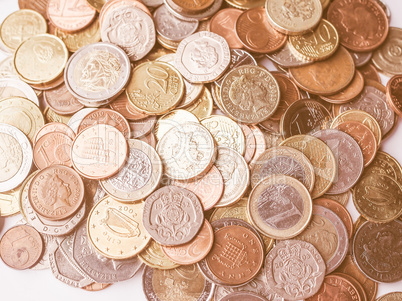 Euro and Pounds coins vintage