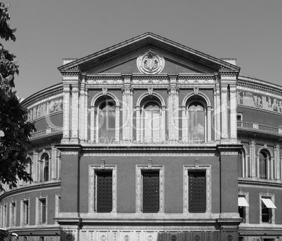 Black and white Royal Albert Hall in London