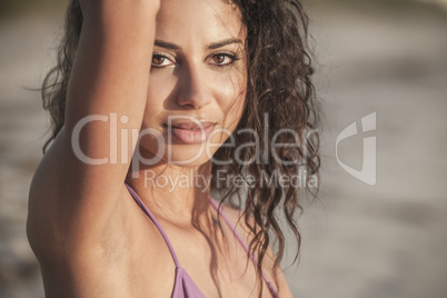 Sexy Woman Girl Sitting Wearing Bikini on Beach