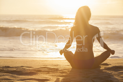 Woman Girl Sitting Sunrise Sunset Bikini Beach