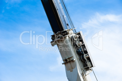 Heavy industrial pulley and cable assembly on crane