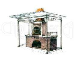 Figure stone oven barbecue cooking meat