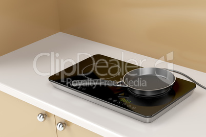 Double induction cooktop and frying pan