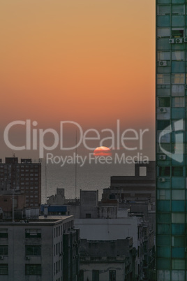 Aerial View of Sunset at the River in Montevideo Uruguay
