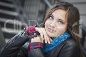 Portrait of Pretty Young Girl Weather Leather Jacket