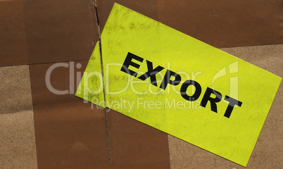 Cardboard box with export label