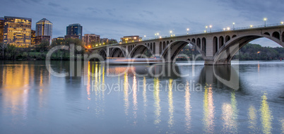 Dusk over Key Bridge and Rosslyn, Washington DC, USA