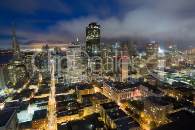 Aerial Views of San Francisco Financial District from Nob Hill, Dusk