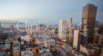 Aerial Views of City Skyline and San Francisco Bay from Downtown, Sunset