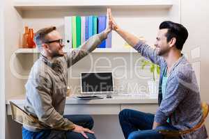 Happy gay couple doing high five