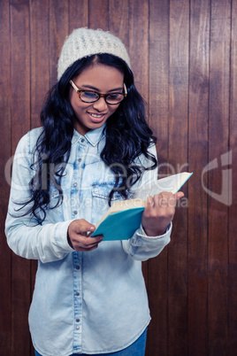 Asian woman reading book