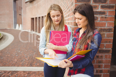 Serious students reading book