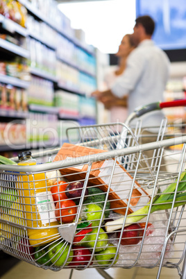 View of filled shopping cart