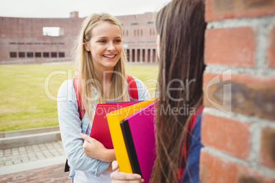 Smiling students talking outdoor