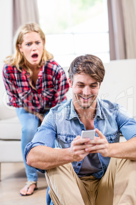 Girlfriend spying on boyfriend texting