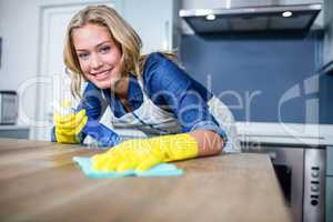 Woman cleaning up