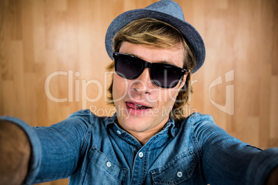 Crazy hipster wearing sunglasses