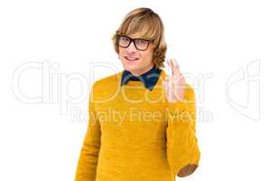 Portrait of hipster crossing his fingers