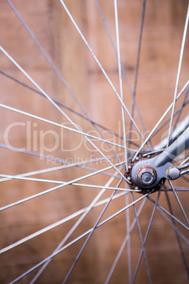 Close up view of spokes of wheel of a bike