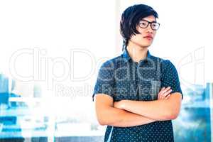 Thought hipster businessman looking away