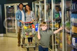Cute family doing grocery shopping together