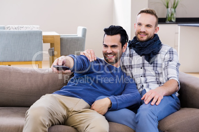 Gay couple watching television