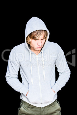 Man in hood jacket thinking