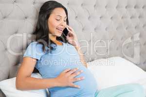 Pregnant brunette on phone call