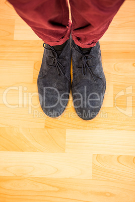 High angle of man wearing boots
