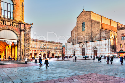 San Petronio church in the Piazza Maggiore in Bologna, Italy