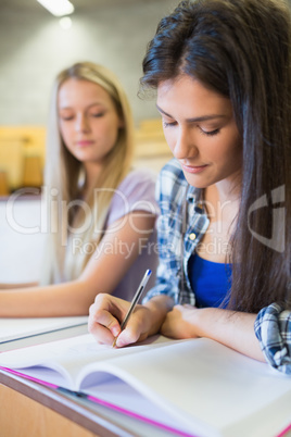 Two serious students working together