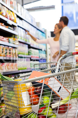 View of filled shopping cart