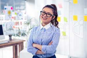 Smiling Asian businesswoman with arms crossed