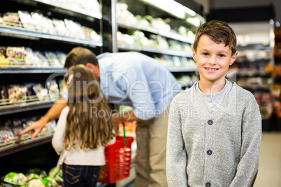 Father and kids at the grocery store