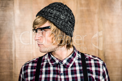 Side view of serious blond hipster