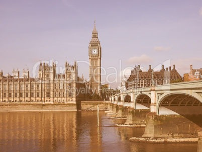 Westminster Bridge and Houses of Parliament in London vintage