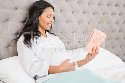 Pregnant brunette reading a book