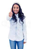 Asian woman showing thumb up