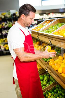 Male worker holding fruits