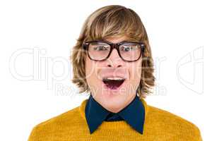 Portrait of surprised hipster businessman