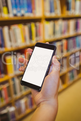 Brunette student using her smartphone