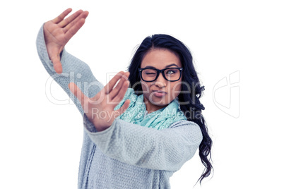 Asian woman making square with hands