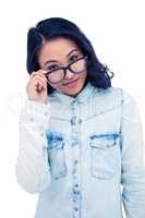 Asian woman holding eyeglasses