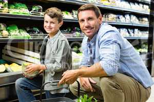 Father and son shopping