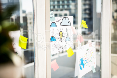 Adhesive notes on window